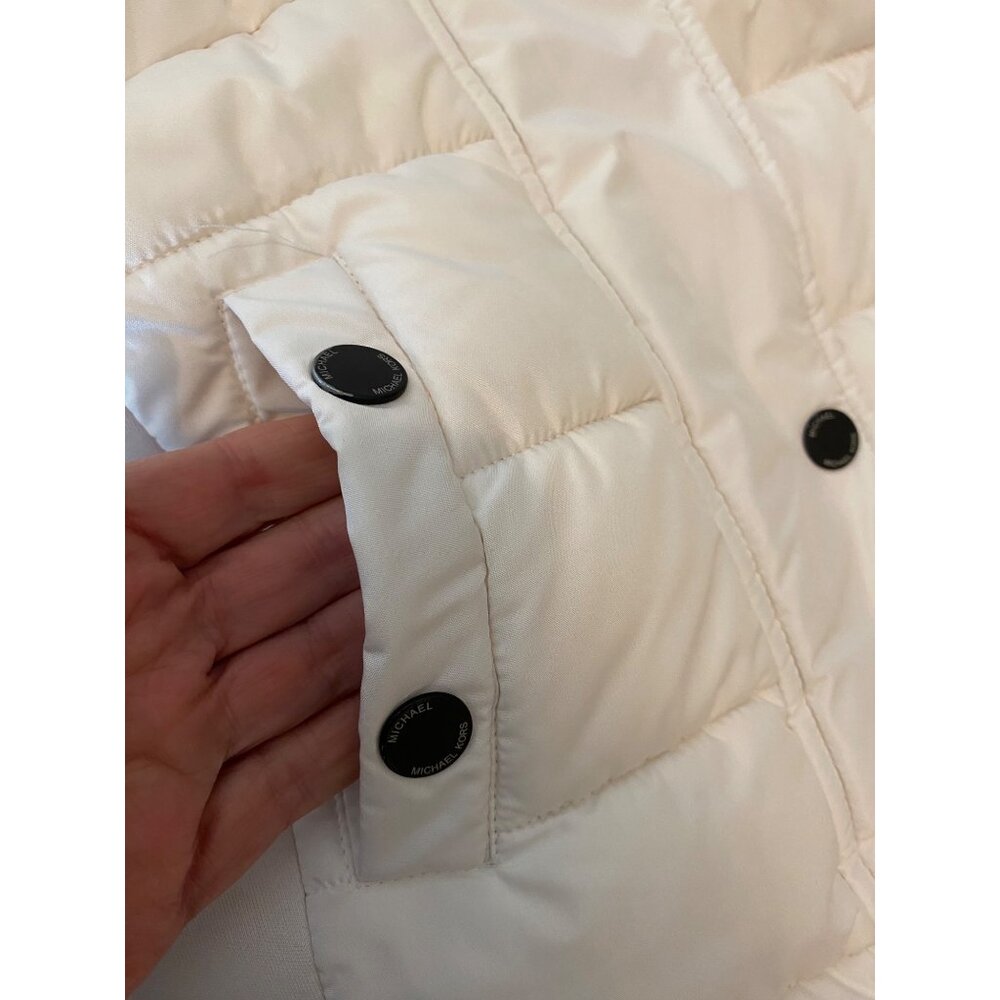 Michael Kors Womens Quilted White Puffer Coat Snap Pockets & Belted Waist Small - Picture 7 of 14